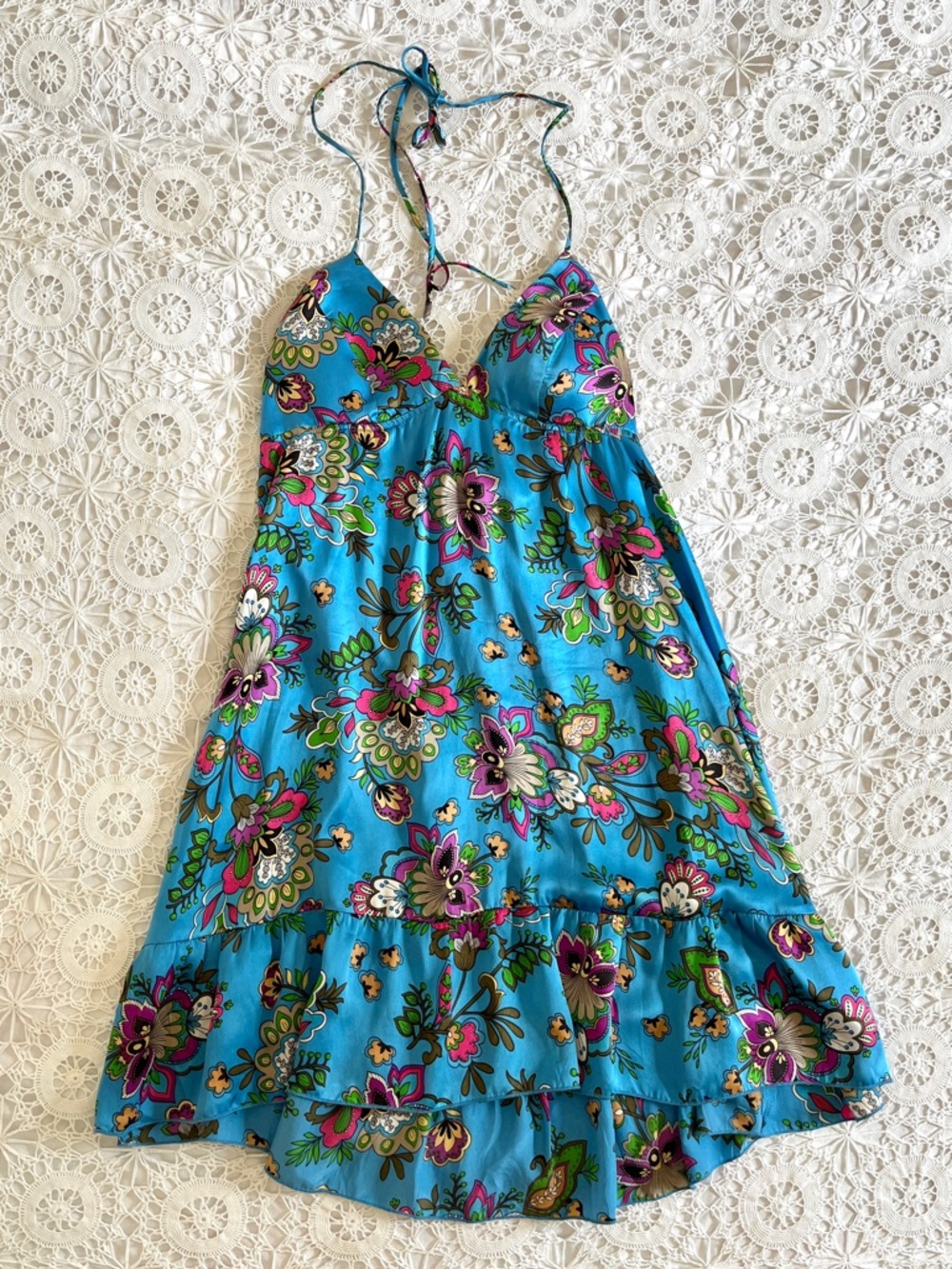 Y2k vintage paisley 100% silk dress v-neck dress